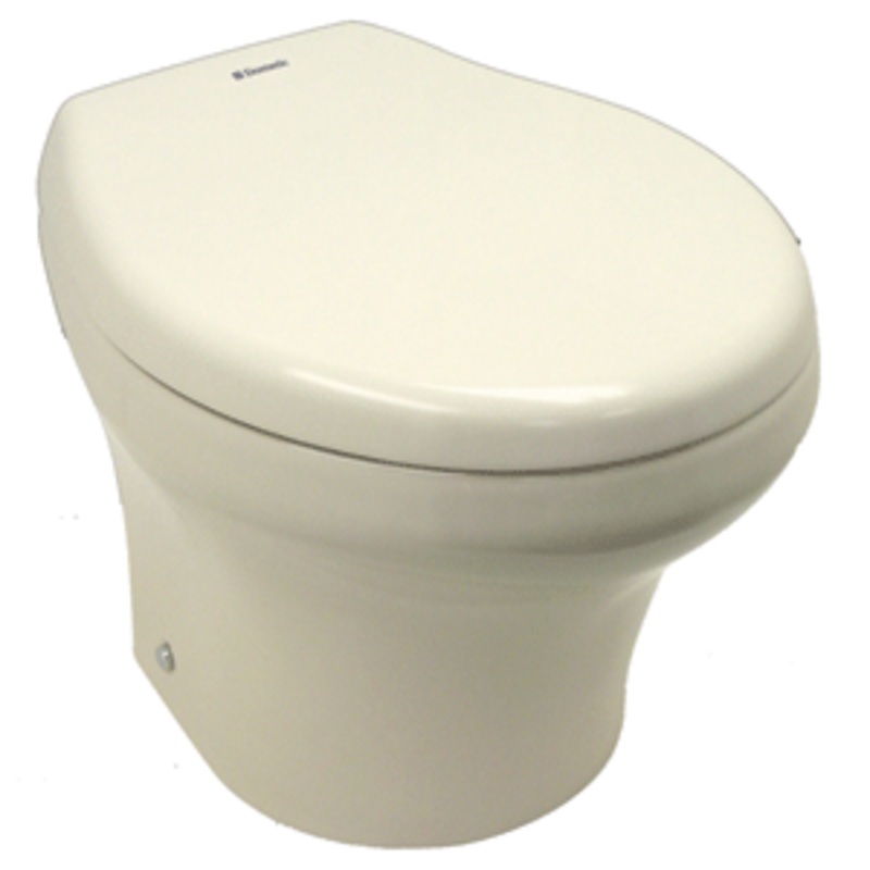 Dometic – SeaLand MasterFlush 8939 Low Profile, Angle Back Marine Toilet w/Macerator – Bone – 12V