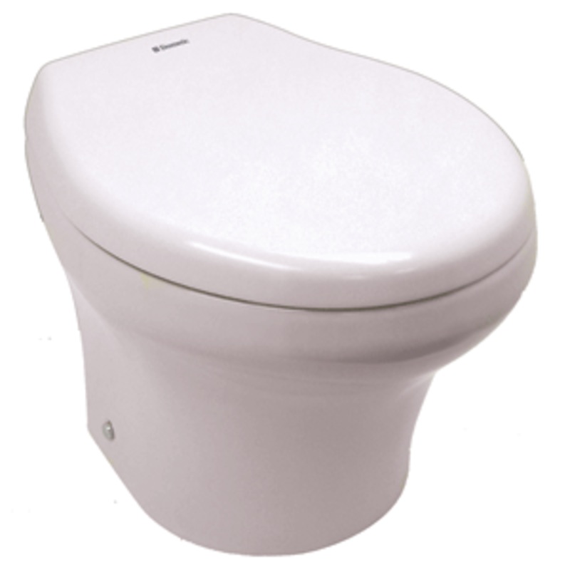 Dometic – SeaLand MasterFlush 8939 Low Profile, Angle Back Marine Toilet w/Macerator – White – 12V