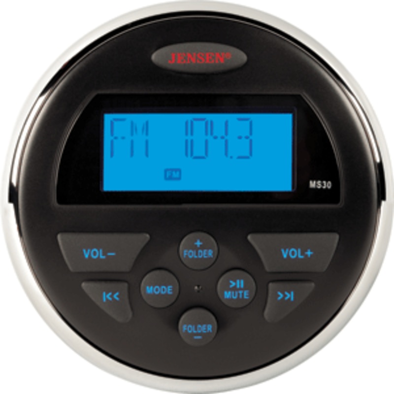 JENSEN MS30 AM/FM/USB Compact Waterproof Stereo – Blue Backlight
