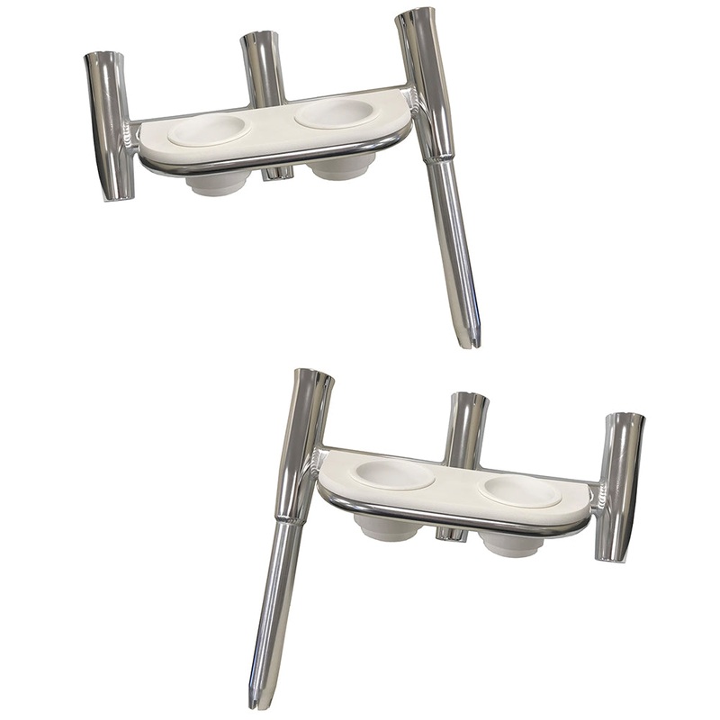 Tigress Offset Triple Rod Holder w/Cup Holders – Port Side  Starboard Side – Polished Aluminum [88148PS-KIT]