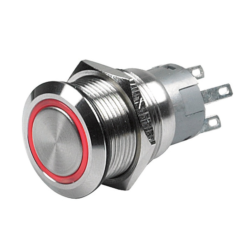 BEP Push-Button Switch – 12V Momentary (On)/Off – Red LED [80-511-0002-01]