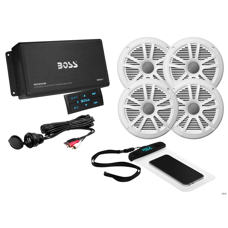 Boss Audio ASK904B.64 4 Channel Amplifier  2 Pairs of 6.5″ Speaker Kit – White [ASK904B.64]