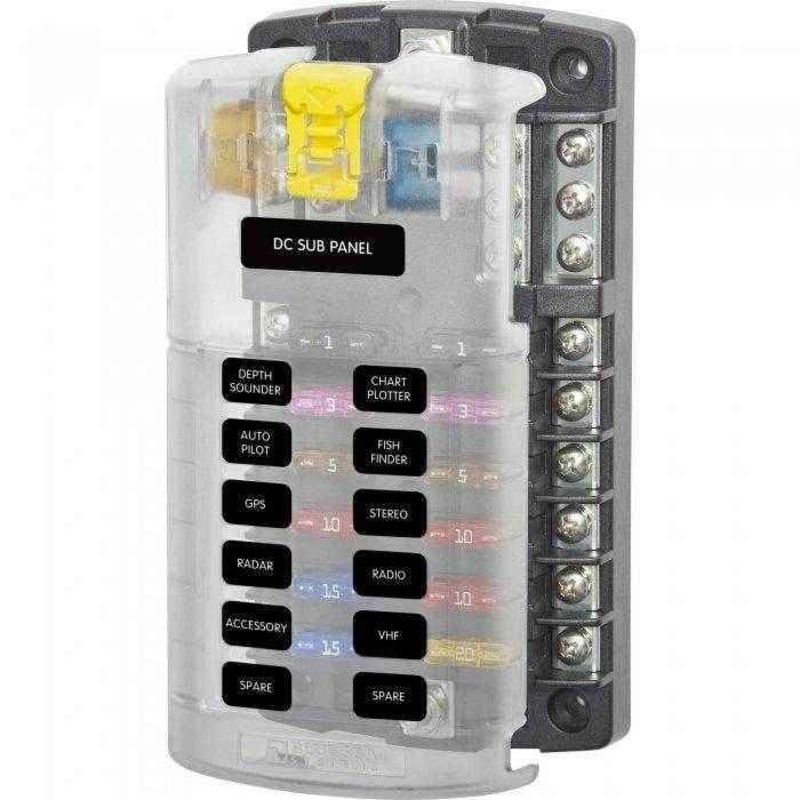 ATO/ATC 12 Circuit Fuse Block With Cover | Blue Sea Systems 5026